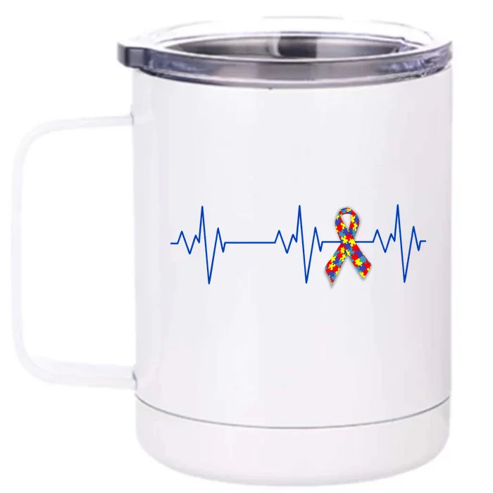 Autism Ribbon Heartbeat Pulse Front & Back 12oz Stainless Steel Tumbler Cup