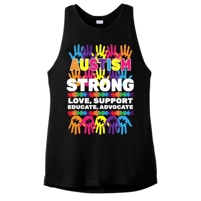 Autism Strong Handprints Love Support Ladies Tri-Blend Wicking Tank