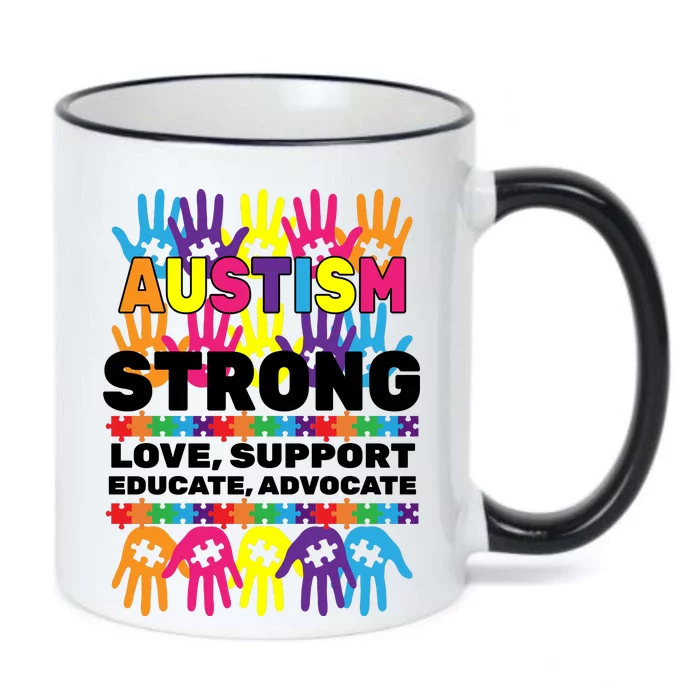 Autism Strong Handprints Love Support Black Color Changing Mug