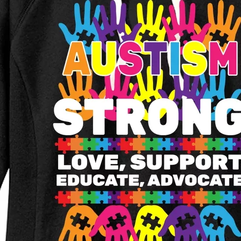 Autism Strong Handprints Love Support Women's Fleece Hoodie