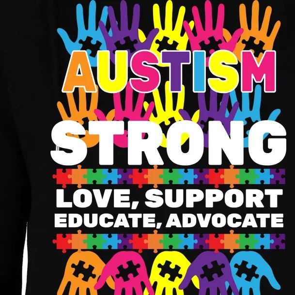 Autism Strong Handprints Love Support Womens Funnel Neck Pullover Hood