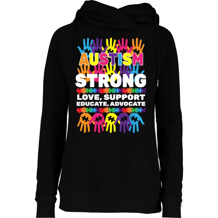 Autism Strong Handprints Love Support Womens Funnel Neck Pullover Hood