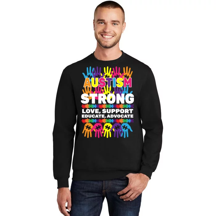 Autism Strong Handprints Love Support Tall Sweatshirt