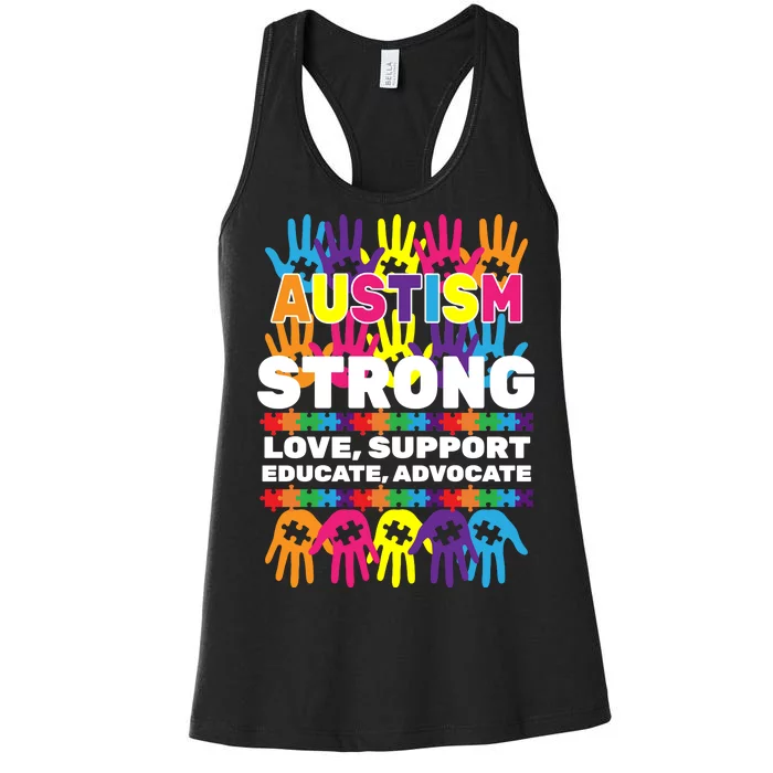 Autism Strong Handprints Love Support Women's Racerback Tank