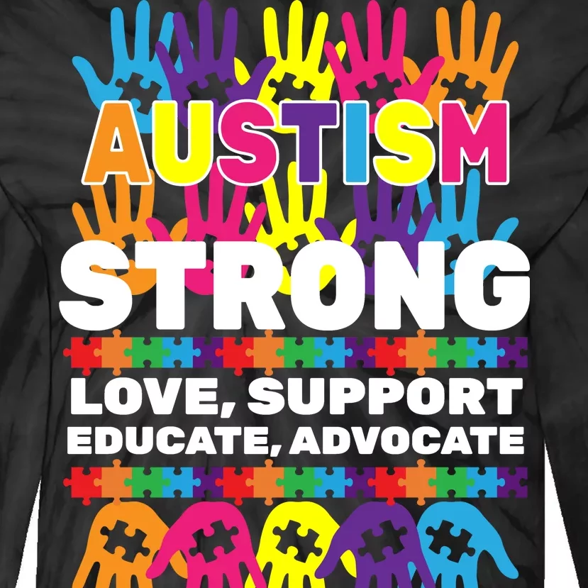 Autism Strong Handprints Love Support Tie-Dye Long Sleeve Shirt