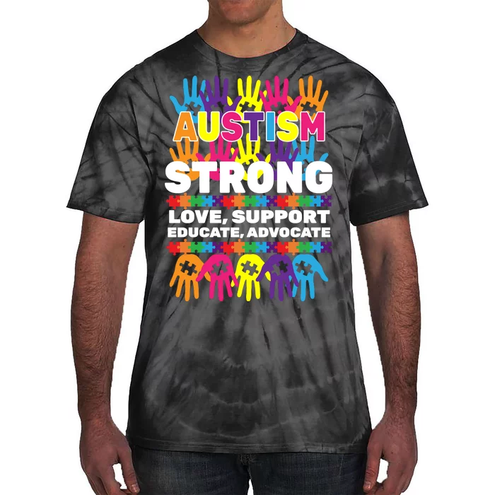 Autism Strong Handprints Love Support Tie-Dye T-Shirt