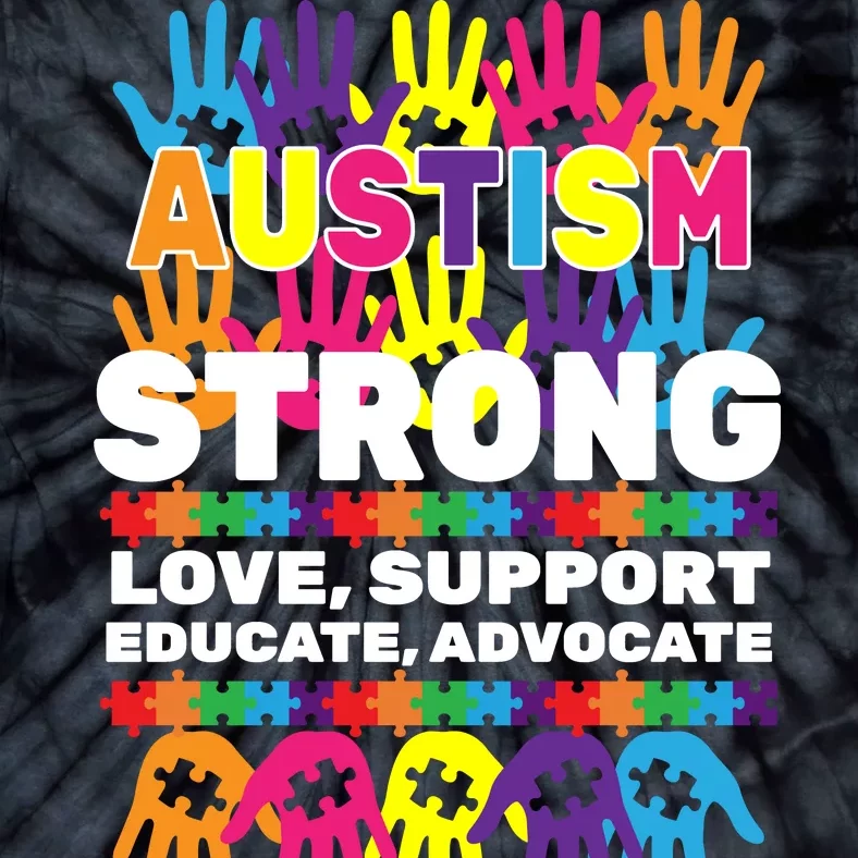 Autism Strong Handprints Love Support Tie-Dye T-Shirt