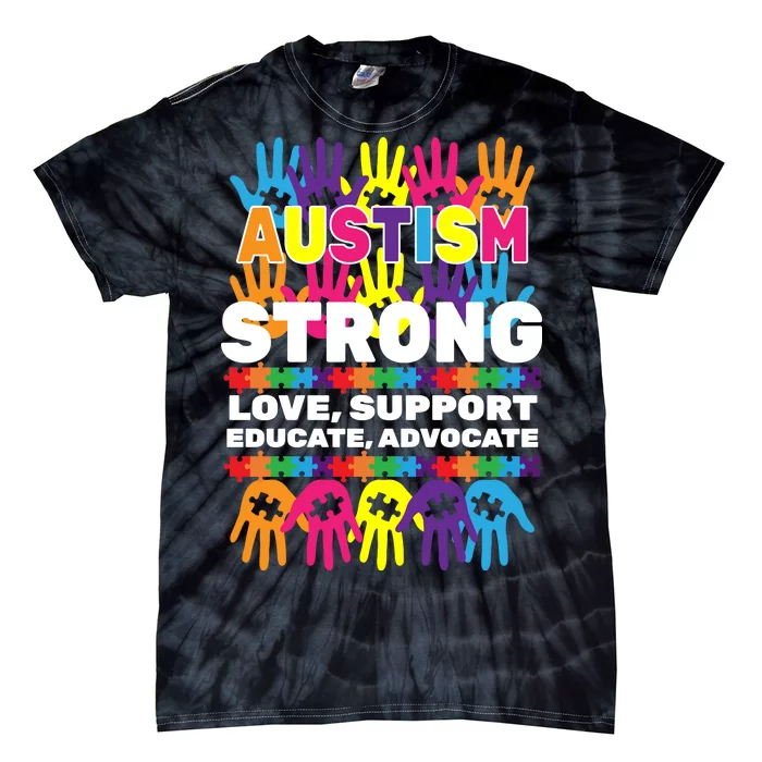 Autism Strong Handprints Love Support Tie-Dye T-Shirt