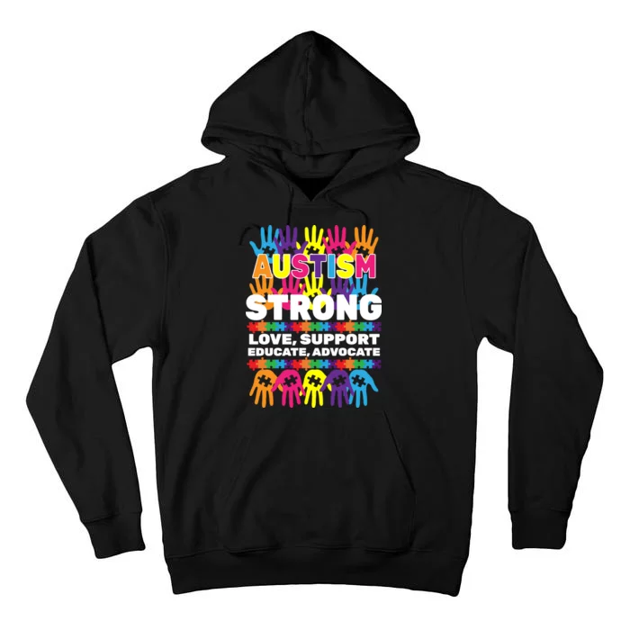 Autism Strong Handprints Love Support Tall Hoodie