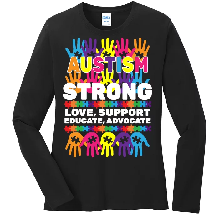 Autism Strong Handprints Love Support Ladies Long Sleeve Shirt