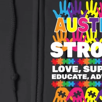 Autism Strong Handprints Love Support Full Zip Hoodie