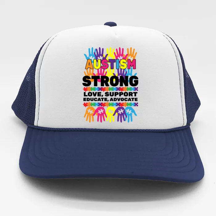 Autism Strong Handprints Love Support Trucker Hat