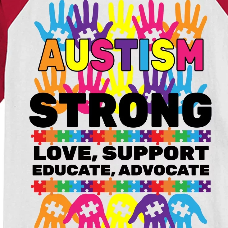 Autism Strong Handprints Love Support Kids Colorblock Raglan Jersey