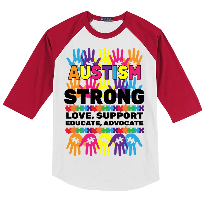 Autism Strong Handprints Love Support Kids Colorblock Raglan Jersey