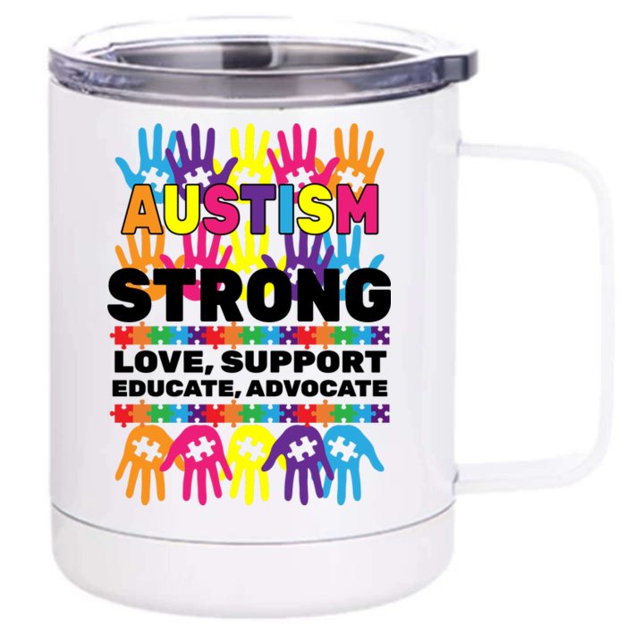 Autism Strong Handprints Love Support Front & Back 12oz Stainless Steel Tumbler Cup