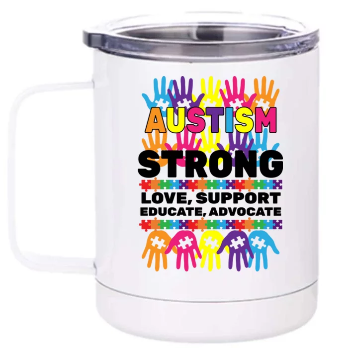 Autism Strong Handprints Love Support Front & Back 12oz Stainless Steel Tumbler Cup