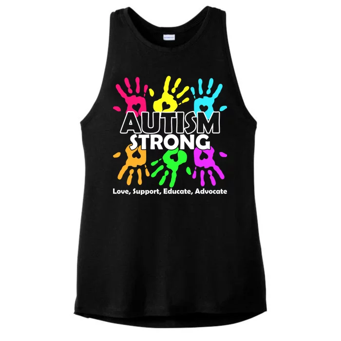 Autism Strong Love Support Educate Advocate Ladies Tri-Blend Wicking Tank