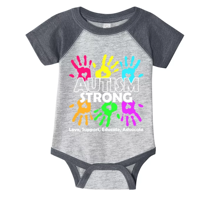 Autism Strong Love Support Educate Advocate Infant Baby Jersey Bodysuit