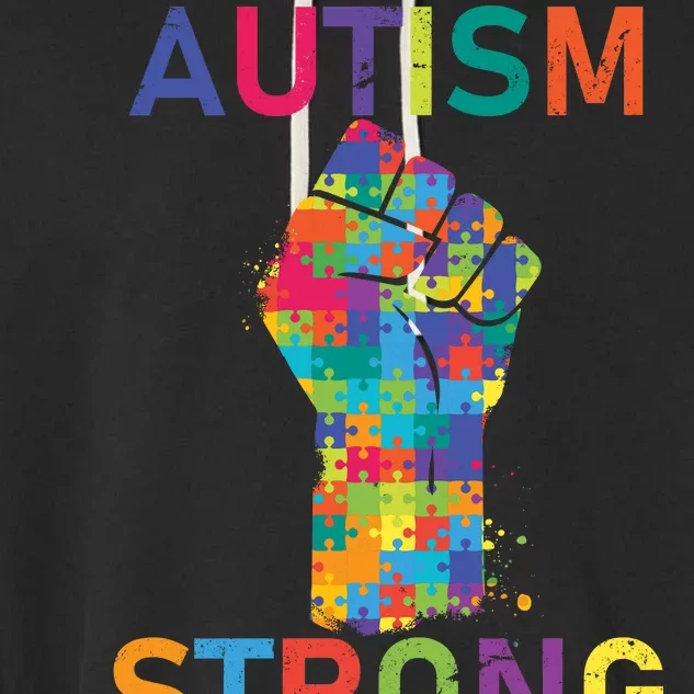 Autism Strong Retro Fist Autism Awareness Garment-Dyed Fleece Hoodie