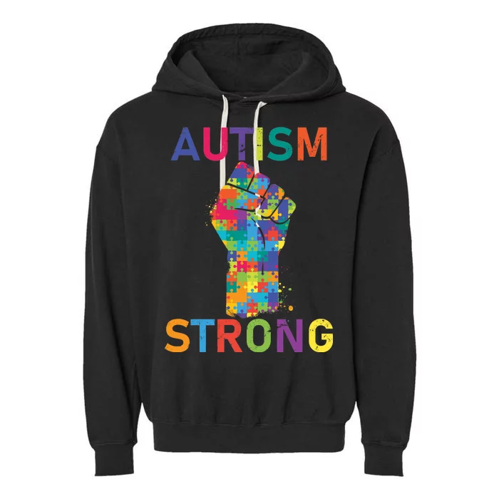 Autism Strong Retro Fist Autism Awareness Garment-Dyed Fleece Hoodie