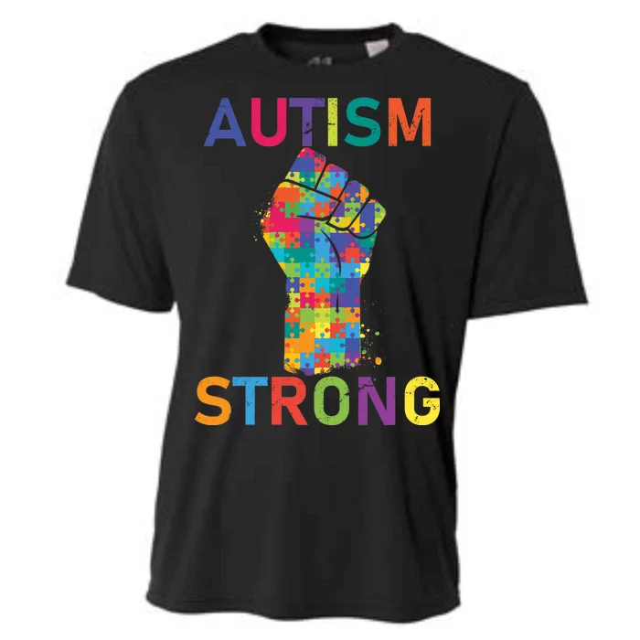 Autism Strong Retro Fist Autism Awareness Cooling Performance Crew T-Shirt