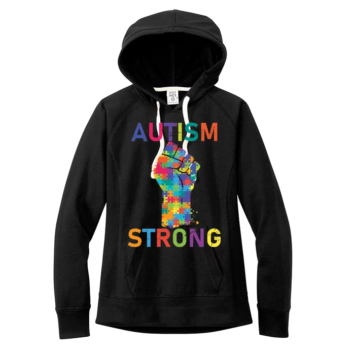 Autism Strong Retro Fist Autism Awareness Women's Fleece Hoodie