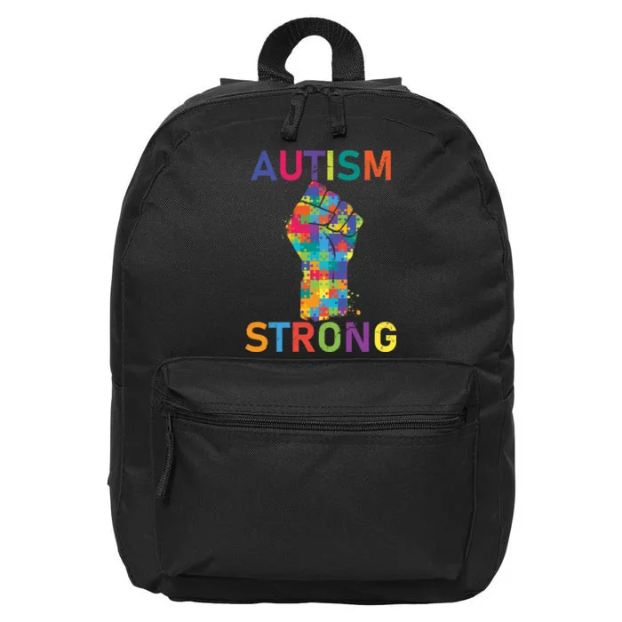 Autism Strong Retro Fist Autism Awareness 16 in Basic Backpack