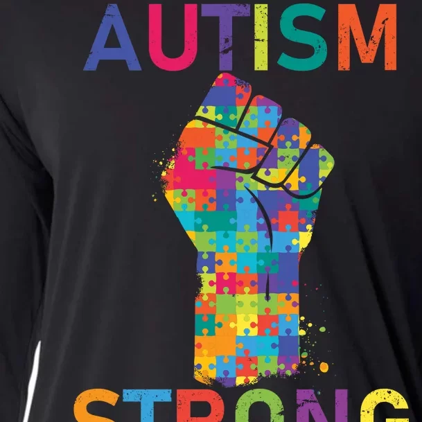 Autism Strong Retro Fist Autism Awareness Cooling Performance Long Sleeve Crew