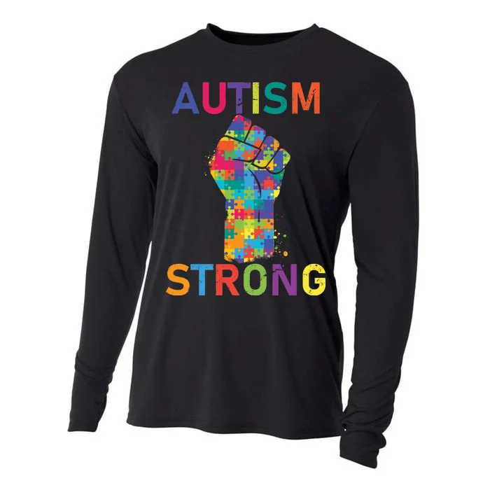 Autism Strong Retro Fist Autism Awareness Cooling Performance Long Sleeve Crew