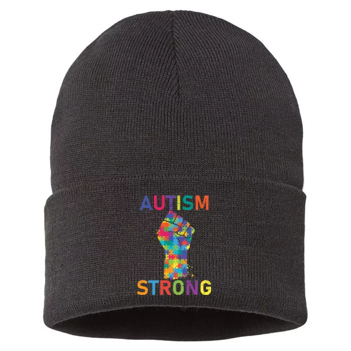 Autism Strong Retro Fist Autism Awareness Sustainable Knit Beanie