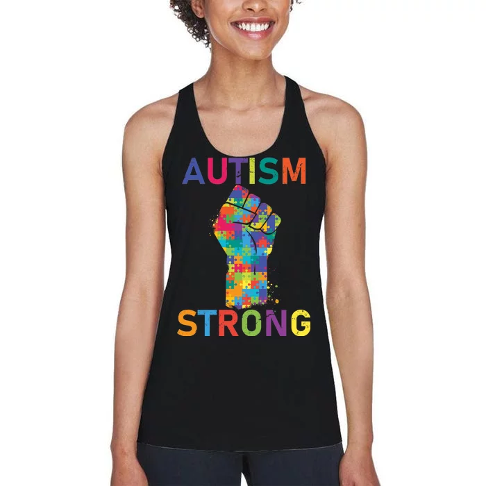 Autism Strong Retro Fist Autism Awareness Women's Racerback Tank