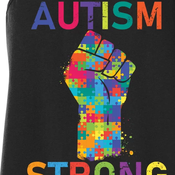 Autism Strong Retro Fist Autism Awareness Women's Racerback Tank