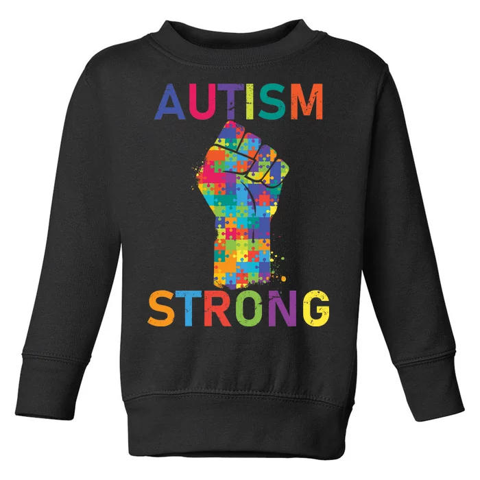 Autism Strong Retro Fist Autism Awareness Toddler Sweatshirt