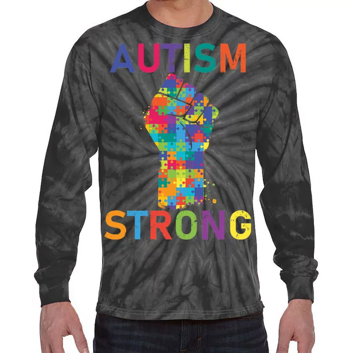 Autism Strong Retro Fist Autism Awareness Tie-Dye Long Sleeve Shirt