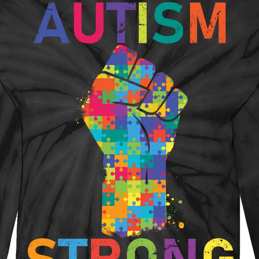 Autism Strong Retro Fist Autism Awareness Tie-Dye Long Sleeve Shirt