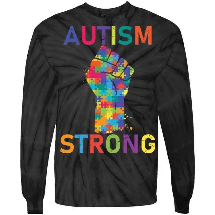 Autism Strong Retro Fist Autism Awareness Tie-Dye Long Sleeve Shirt