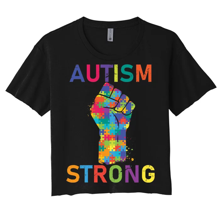 Autism Strong Retro Fist Autism Awareness Women's Crop Top Tee