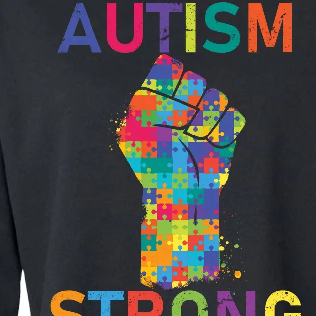 Autism Strong Retro Fist Autism Awareness Cropped Pullover Crew