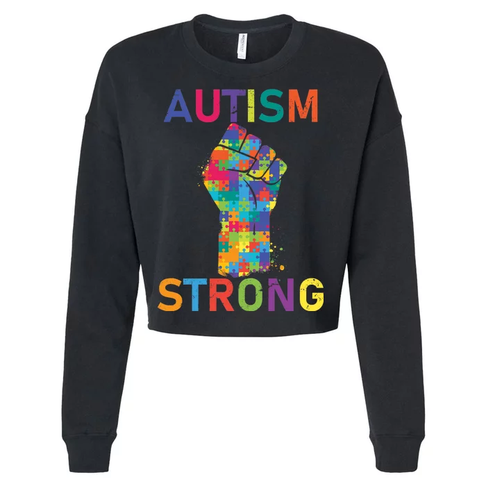 Autism Strong Retro Fist Autism Awareness Cropped Pullover Crew