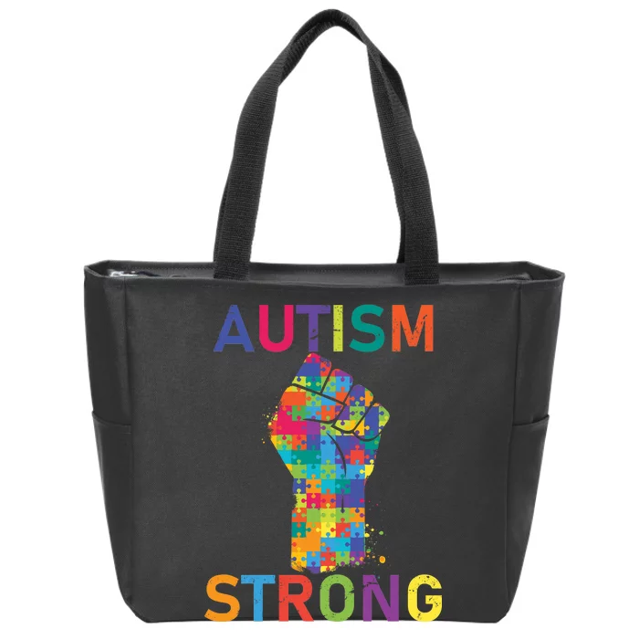 Autism Strong Retro Fist Autism Awareness Zip Tote Bag