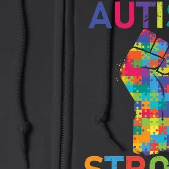 Autism Strong Retro Fist Autism Awareness Full Zip Hoodie