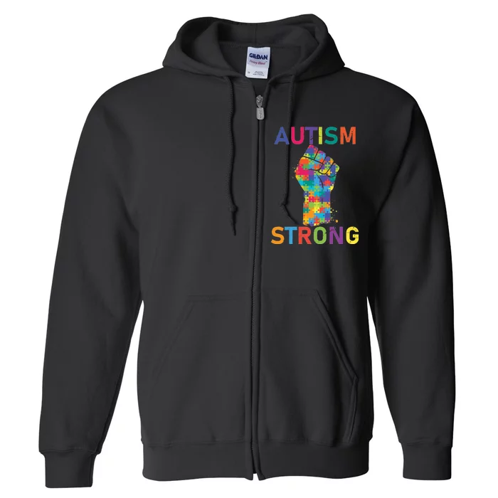 Autism Strong Retro Fist Autism Awareness Full Zip Hoodie