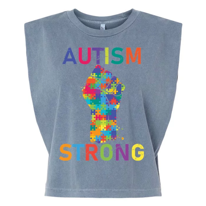 Autism Strong Retro Fist Autism Awareness Garment-Dyed Women's Muscle Tee