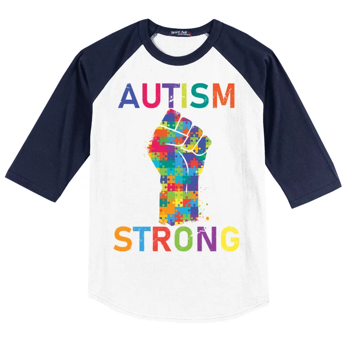 Autism Strong Retro Fist Autism Awareness Baseball Sleeve Shirt