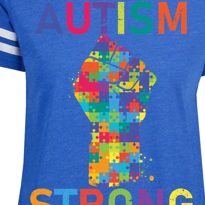 Autism Strong Retro Fist Autism Awareness Enza Ladies Jersey Football T-Shirt