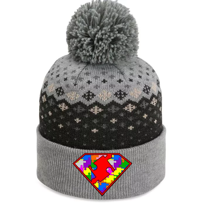 Autism Superhero Puzzle Crest The Baniff Cuffed Pom Beanie