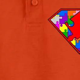 Autism Superhero Puzzle Crest Dry Zone Grid Performance Polo