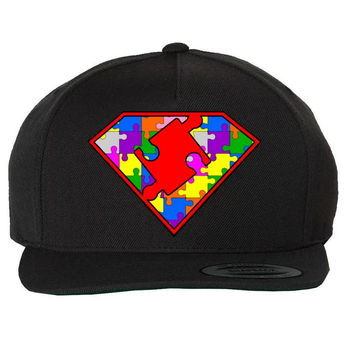 Autism Superhero Puzzle Crest Wool Snapback Cap