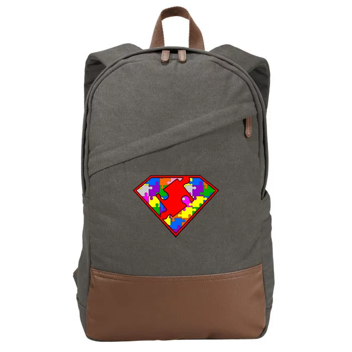 Autism Superhero Puzzle Crest Cotton Canvas Backpack