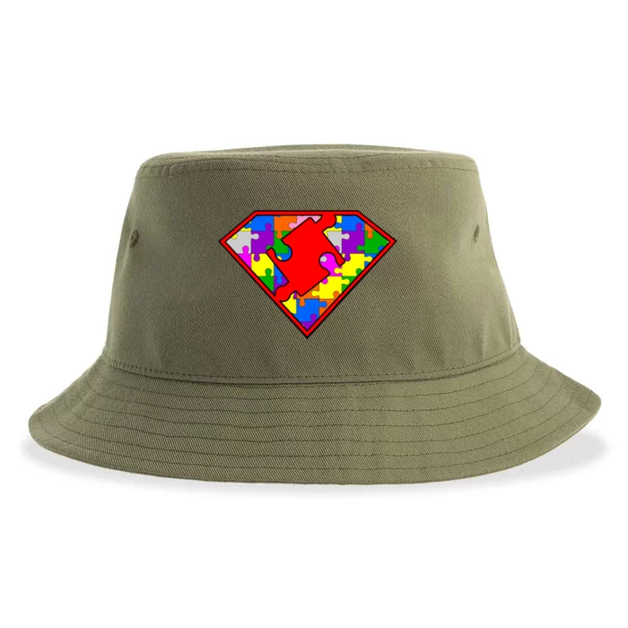 Autism Superhero Puzzle Crest Sustainable Bucket Hat